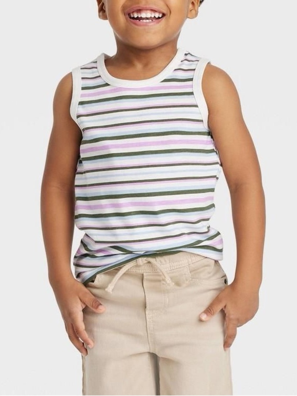 Cat & Jack White Tank Top with Green and Pink Stripes